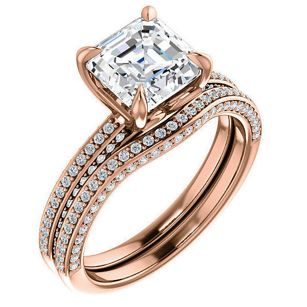 Asscher cut Claw Prong Moissanite Engagement Ring