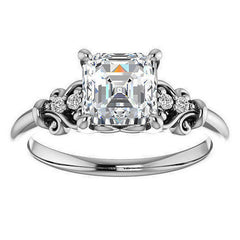 Asscher cut Scroll Engagement Ring