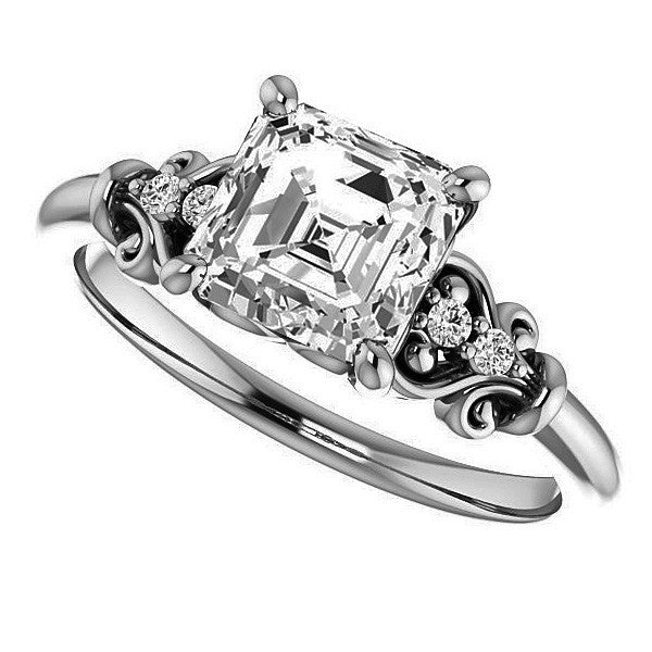 Asscher cut Scroll Engagement Ring