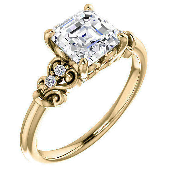 Asscher cut Scroll Engagement Ring