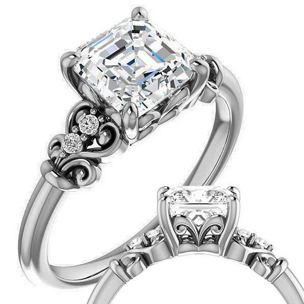 Asscher cut Scroll Engagement Ring
