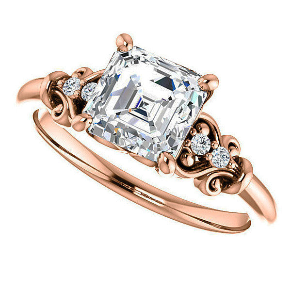 Asscher cut Scroll Engagement Ring
