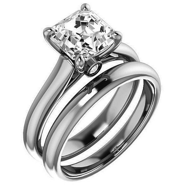 Asscher Cathedral Engagement Ring with Surprise Diamond