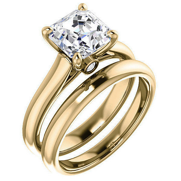 Asscher Cathedral Engagement Ring with Surprise Diamond