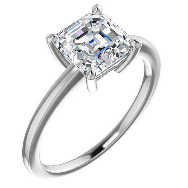 Petite Low Set Asscher Moissanite Solitaire Ring