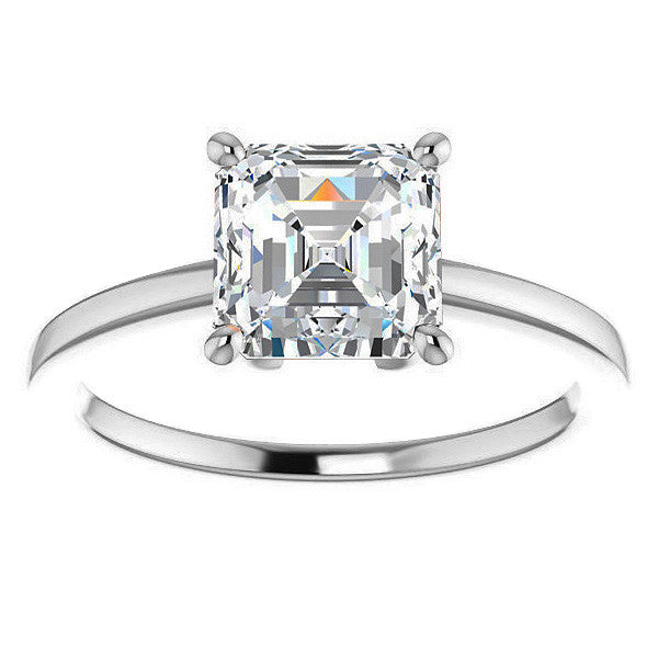 Petite Low Set Asscher Moissanite Solitaire Ring