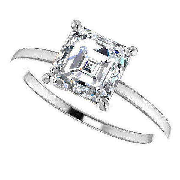 Petite Low Set Asscher Moissanite Solitaire Ring