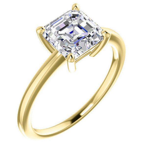 Petite Low Set Asscher Moissanite Solitaire Ring