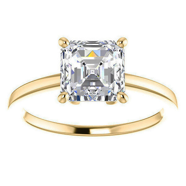 Petite Low Set Asscher Moissanite Solitaire Ring