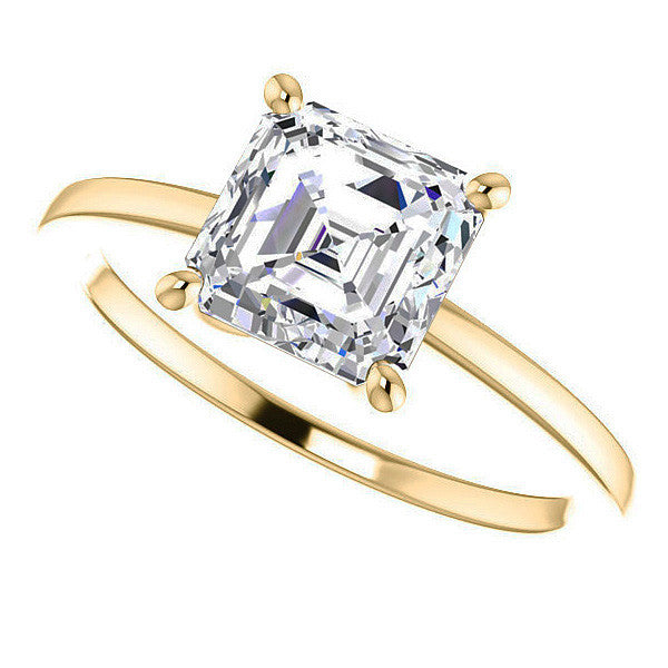 Petite Low Set Asscher Moissanite Solitaire Ring