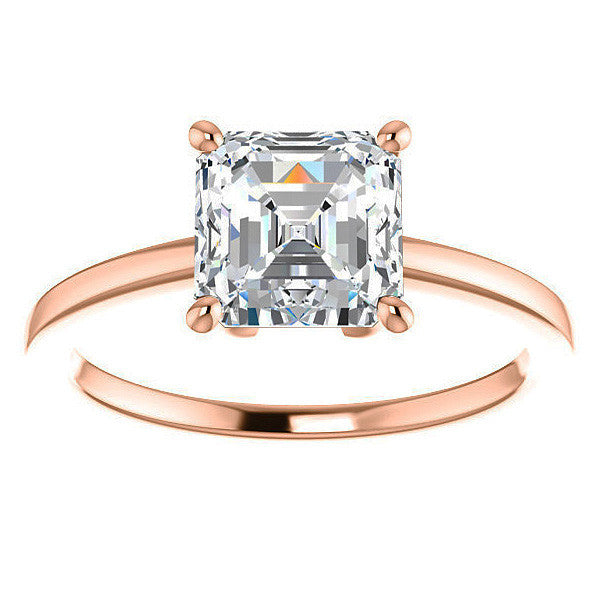 Petite Low Set Asscher Moissanite Solitaire Ring