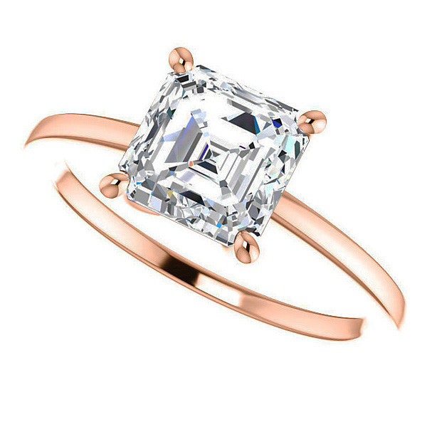 Petite Low Set Asscher Moissanite Solitaire Ring