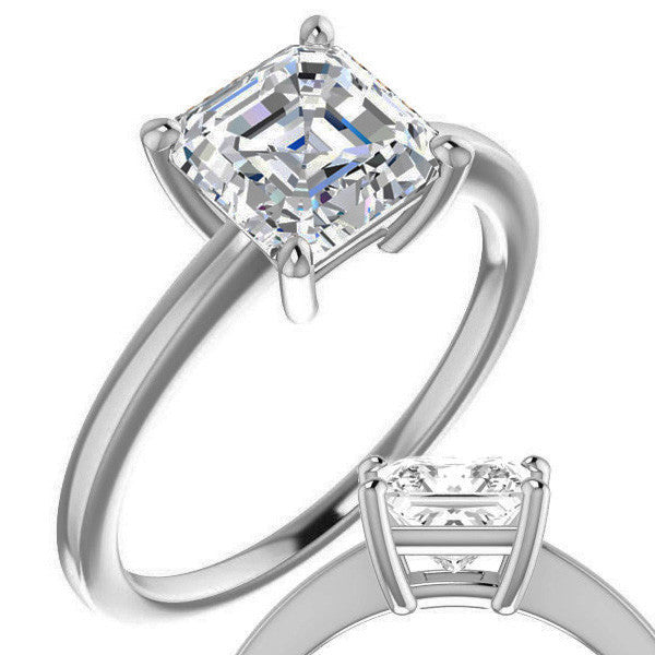 Petite Low Set Asscher Moissanite Solitaire Ring
