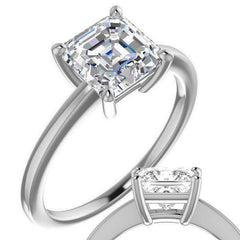 Petite Low Set Asscher Moissanite Solitaire Ring
