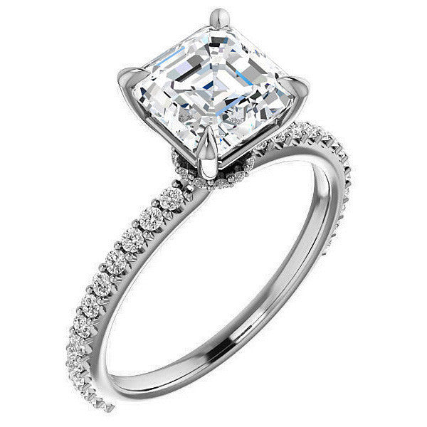 Asscher cut Moissanite Shared Prong Engagement Ring