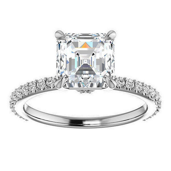 Asscher cut Moissanite Shared Prong Engagement Ring