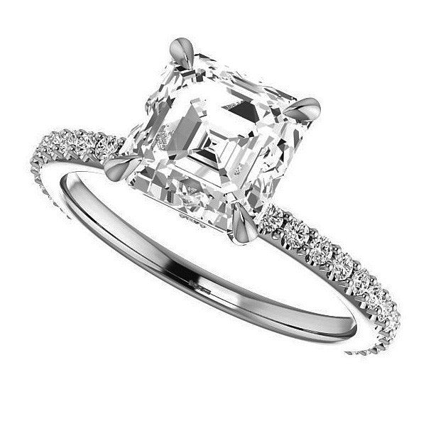 Asscher cut Moissanite Shared Prong Engagement Ring