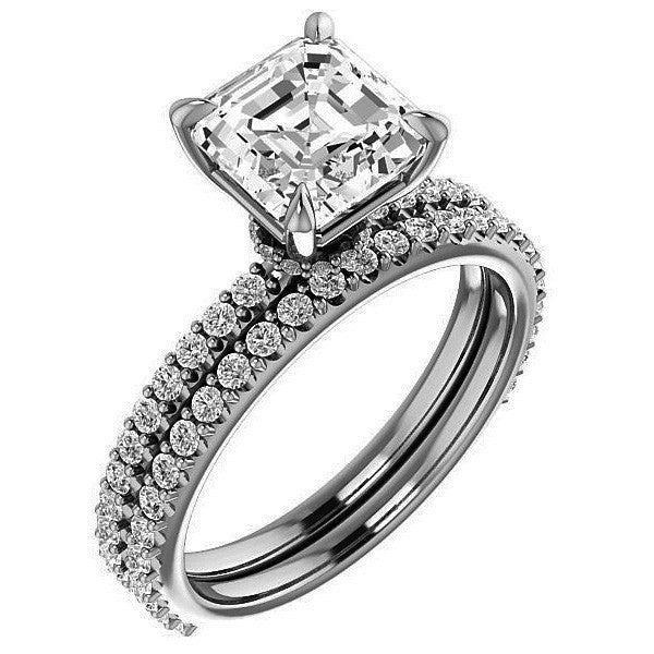 Asscher cut Moissanite Shared Prong Engagement Ring