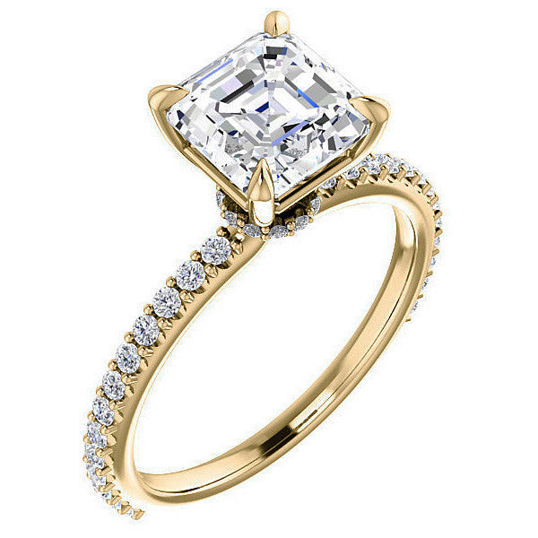 Asscher cut Moissanite Shared Prong Engagement Ring
