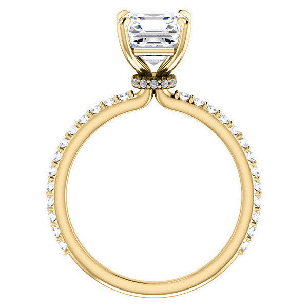 Asscher cut Moissanite Shared Prong Engagement Ring