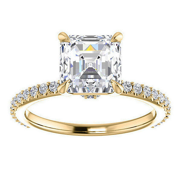 Asscher cut Moissanite Shared Prong Engagement Ring