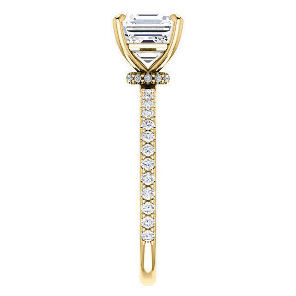 Asscher cut Moissanite Shared Prong Engagement Ring