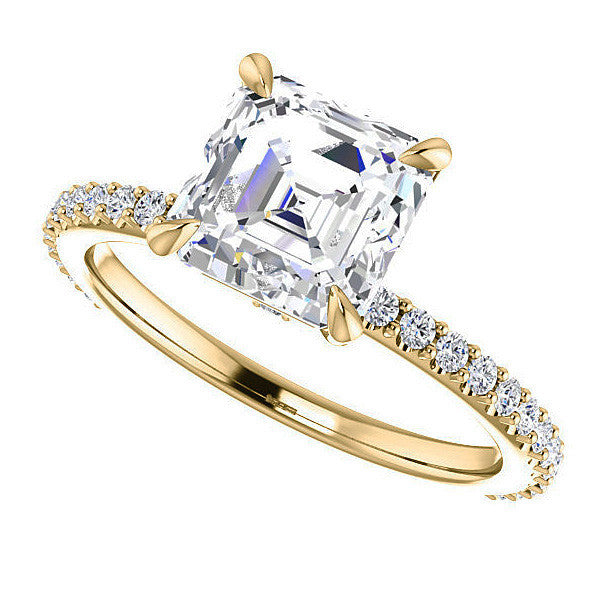 Asscher cut Moissanite Shared Prong Engagement Ring