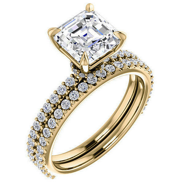 Asscher cut Moissanite Shared Prong Engagement Ring