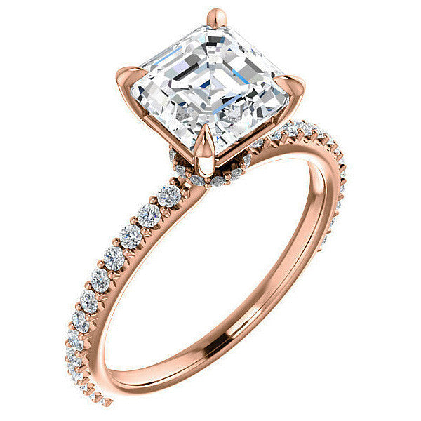 Asscher cut Moissanite Shared Prong Engagement Ring