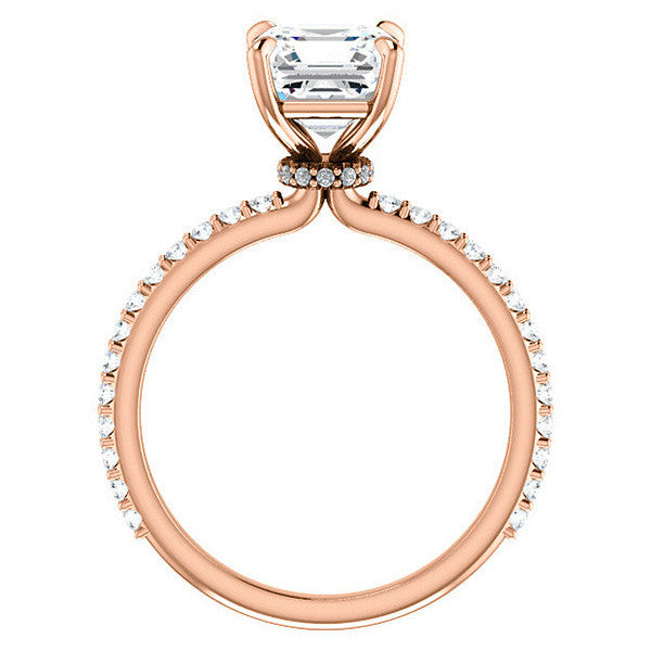 Asscher cut Moissanite Shared Prong Engagement Ring