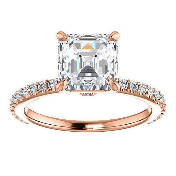 Asscher cut Moissanite Shared Prong Engagement Ring