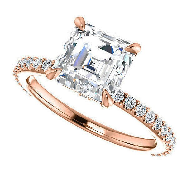 Asscher cut Moissanite Shared Prong Engagement Ring