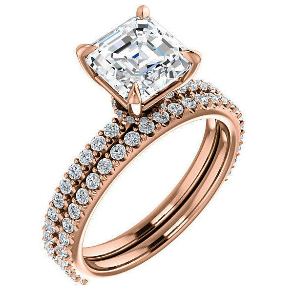 Asscher cut Moissanite Shared Prong Engagement Ring