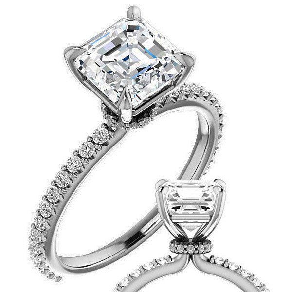 Asscher cut Moissanite Shared Prong Engagement Ring