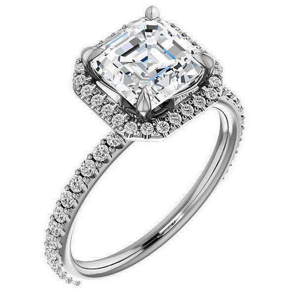 Asscher cut Moissanite Halo Engagement Ring