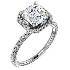 Asscher cut Moissanite Halo Engagement Ring