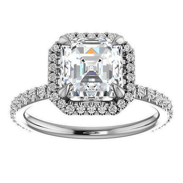 Asscher cut Moissanite Halo Engagement Ring