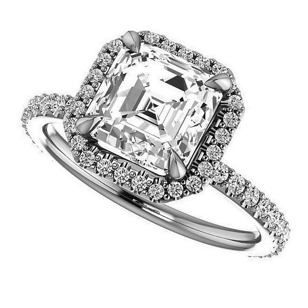 Asscher cut Moissanite Halo Engagement Ring
