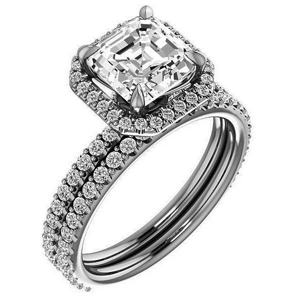 Asscher cut Moissanite Halo Engagement Ring