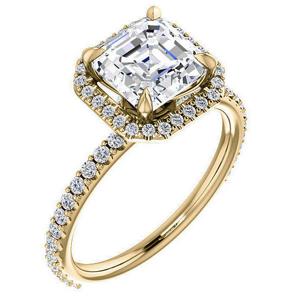 Asscher cut Moissanite Halo Engagement Ring