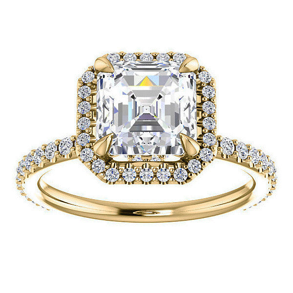 Asscher cut Moissanite Halo Engagement Ring