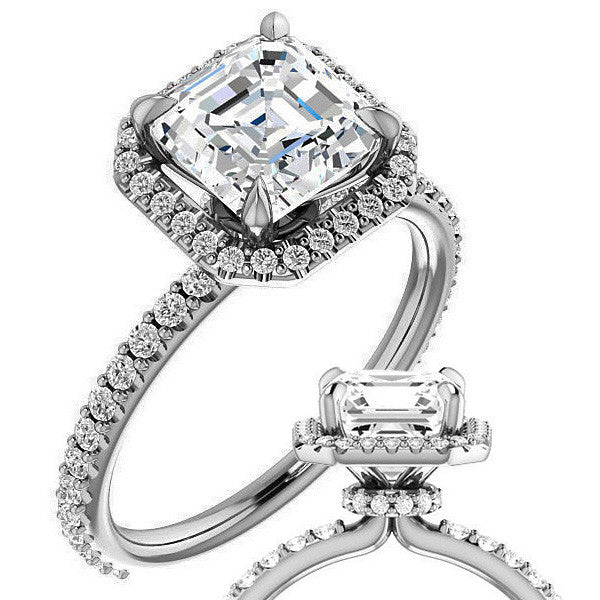 Asscher cut Moissanite Halo Engagement Ring
