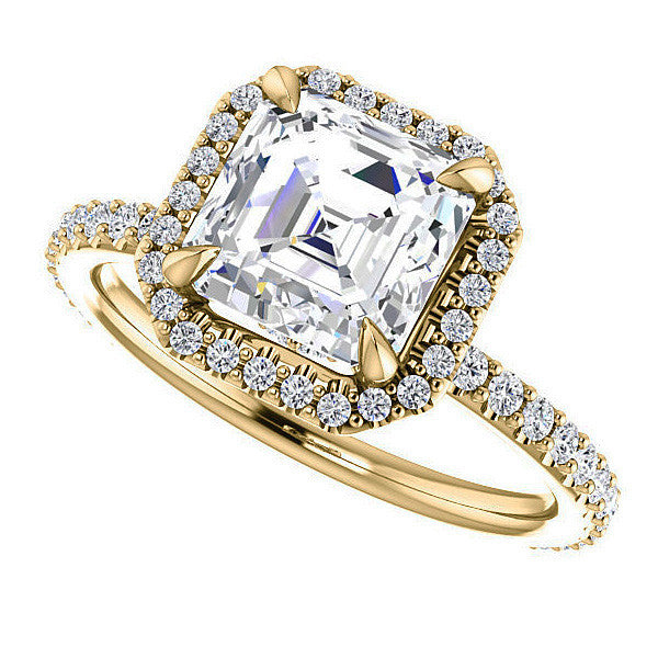 Asscher cut Moissanite Halo Engagement Ring