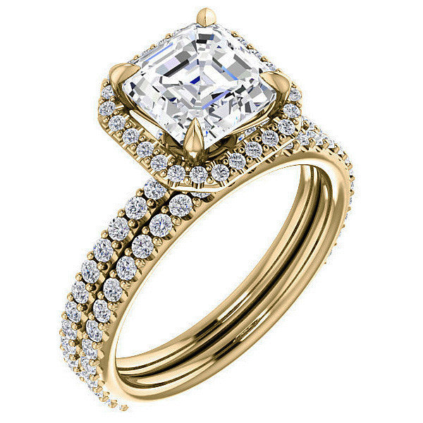 Asscher cut Moissanite Halo Engagement Ring