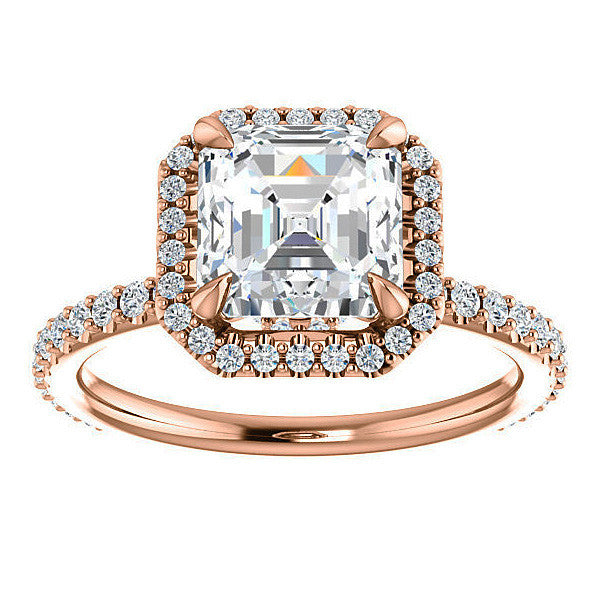 Asscher cut Moissanite Halo Engagement Ring