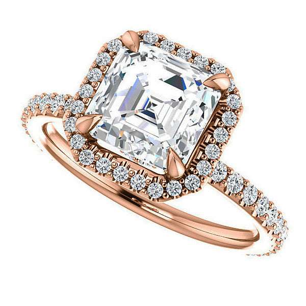 Asscher cut Moissanite Halo Engagement Ring