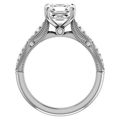 Asscher Moissanite Scalloped Engagement Ring with Milgrain