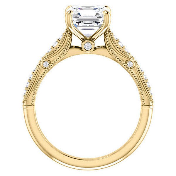 Asscher Moissanite Scalloped Engagement Ring with Milgrain