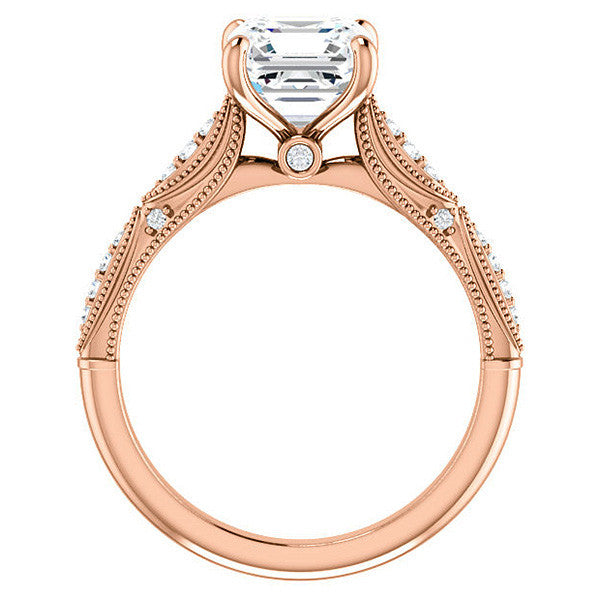 Asscher Moissanite Scalloped Engagement Ring with Milgrain