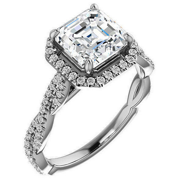 Asscher cut Twisted Cathedral Halo Engagement Ring